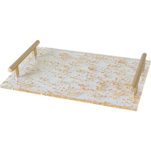 European-style Acrylic Gold Foil Tray with Handle Cake Dessert Storage Tray Holiday Party Decoration Transparent Tray Home Decor