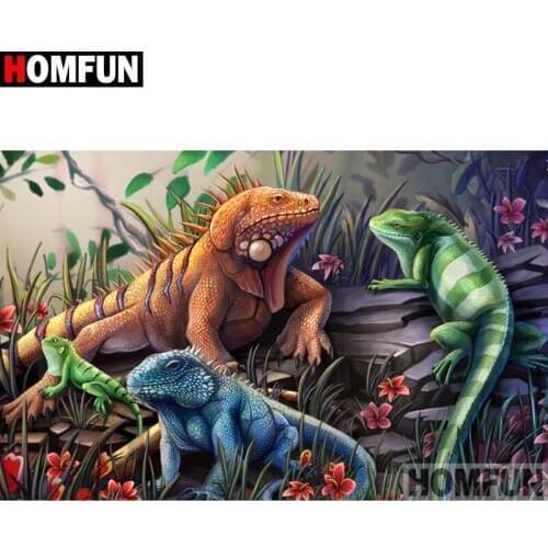 HOMFUN Full Square/Round Drill 5D DIY Diamond Painting "Animal lizard" 3D Diamond Embroidery Cross Stitch Home Decor A19445