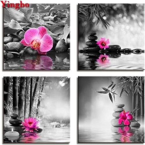 4 pcs Diamond Painting Black Stone orchid flower Painting 5D DIY Mosaic Diamond Embroidery sale Full Square Round drill diamond