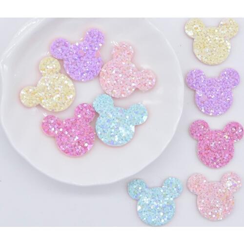 50Pcs 24*20mm Glitter Color Mouse Applique for Handmade Craft Sticker DIY Headwear Hair BB Clip Bow Decor Accessory Patches P07