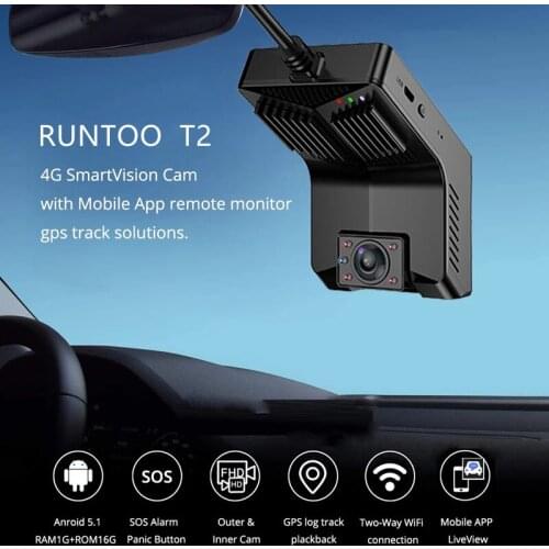 RUNTOO 4G Android Dash Cam Wifi GPS Tracking Front and Rear Dual Lens Mini Car DVR Camera FHD 1080P Auto Driving Video Recorder