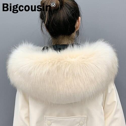 2021 Super Big Luxury Faux Fur Collar For Women Men 22cm Width Fluffy Wraps Multicolor Thicken Warm Ladies Jackets Hood Decor