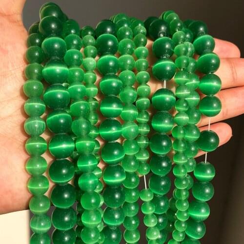 Green Cat Eye Stone Beads Natural Moon Opal Glass Loose Round Beads DIY Charm Beads for Jewelry Making Bracelet 15'' 4-12mm