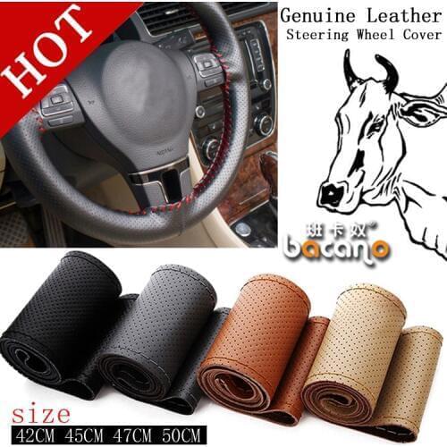 Hot Truck Bus Genuine Leather Steering Wheel Cover, 42cm 45cm 47cm Car,DIY Handmade Case With Needles and Thread Free Shipping