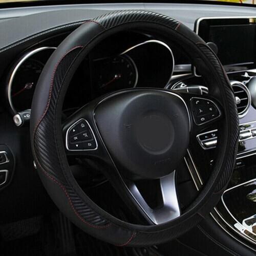 Car Steering Wheel Cover Protector Carbon Fiber Leather Anti-Slip For 37~38CM Drop Shipping