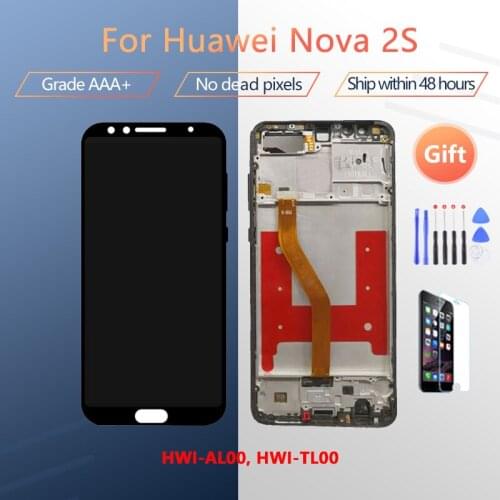 For Huawei nova 2s HWI-AL00 HWI-TL00 LCD screen assembly with front case touch glass,With repair parts LCD Display Black Gray