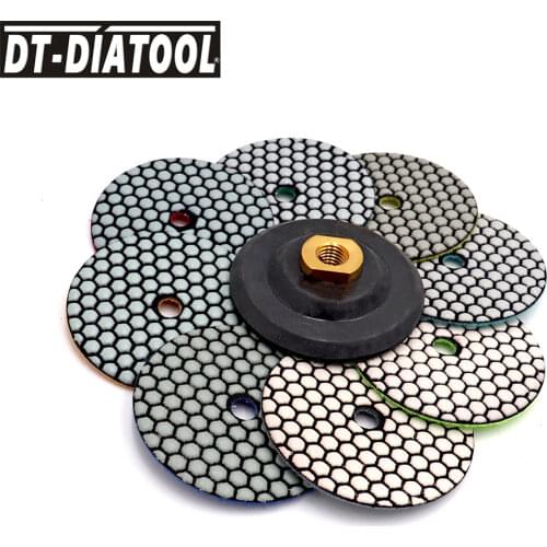 DT-DIATOOL 8pcs/set Flexible Resin Bond Diamond Dry Polishing Pads Sanding Disc For Granite Marble Dia 4"/100mm