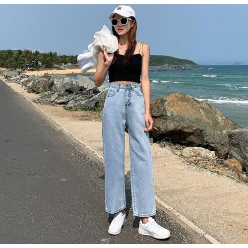 GUUZYUVIZ Vintage High Waist Jeans Woman Full Length Mom Jeans Loose Simple Casual Denim Wide Leg Pants Plus Size Korean Jeans