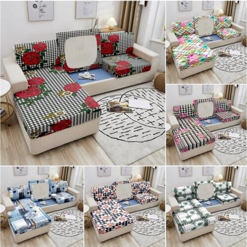 Geometric Flowers Elastic Sofa Seat Cover Sofa Protector Sectional Sofa Slipcover Removable Couch Seat Cover 1/2/3/4 Seater