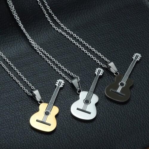 Guitar Shape Men or Women Necklaces Jewelry Hip Hop Rock Slide Music Element Necklaces Chain Pendant