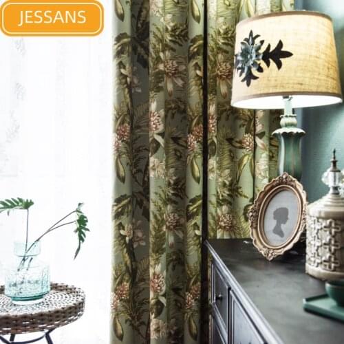 American Country Pastoral Print Cotton Linen Curtain Semi-blocking Curtains for Bedroom Living Room Bokey Window Finished