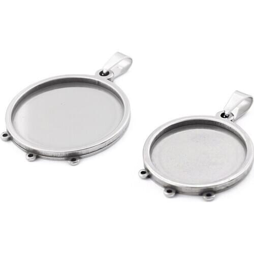 5pcs Stainless Steel 20mm 25mm Blank Cameo Cabochon Base Settings Pendant Trays DIY Keychain Necklace Bezel Jewelry Findings