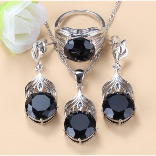 Round Jewelry Sets Necklace And Earrings With Stones 925 Silver Fashion Women Wedding-Party Accessories Free Gift Box