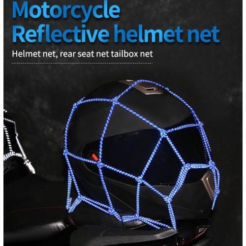 Cool 40 x 40cm Motorcycle Helmet Holder Reflection Mesh Net Bag Heavy-Duty 6 hooks Hold down Luggage Net Cargo Bungee Rope