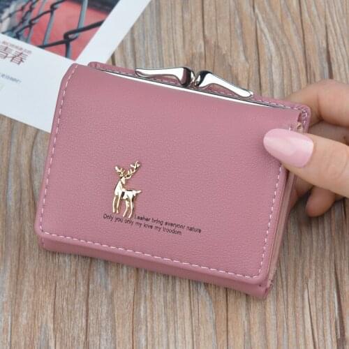 Girls Mini Card Holder Women Short Wallets with Buckle Female Small Money Bags Coin Pocket Ladies Leather Purse cartera mujer