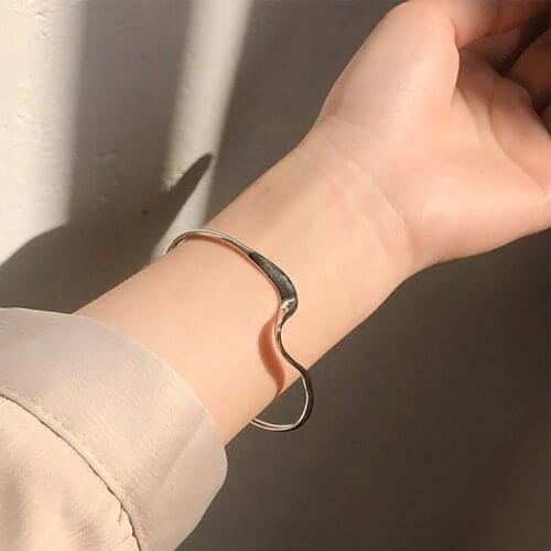 Foxanry Minimalist 925 Sterling Silver Opening Brcacelet Luxury Elegant Wave Irregular Geometric Bangles Party Jewelry Gifts