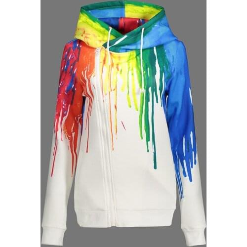 Fashionable ladies 3D color graffiti print hooded sweater