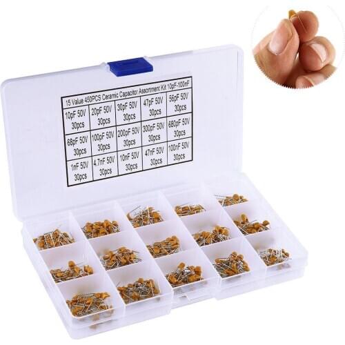 450Pcs Ceramic Capacitor Assortment Box Kit Range 15 Value 10pF－100nF