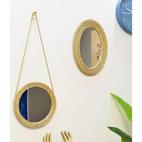 Wall Decor Rattan Mirror Handmade Makeup Mirror Wall Tapestry Home Porch Mirrors For Home Makeup Bath Room Home Decor