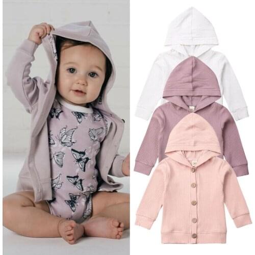 Autumn Infant Baby Girl Clothes Long Sleeve Knitted Hoodie Coat Ribbed Knitted Jackets Outwear Tops