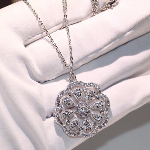 Sun Flower Pendant Brand New Sparkling Jewelry Micro Pave 5ACubic Zirconia CZ Party Round 925 Silver Clavicle Necklace For Women