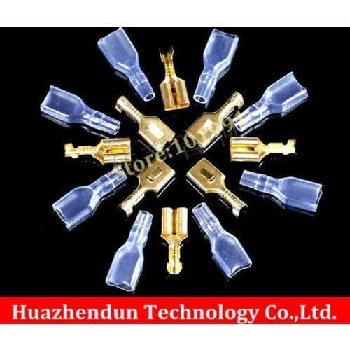 SELL in BULK---1000PCS/lot---Gold-plated 6.3mm Crimp Terminal Female Spade Connector + protective sleeve