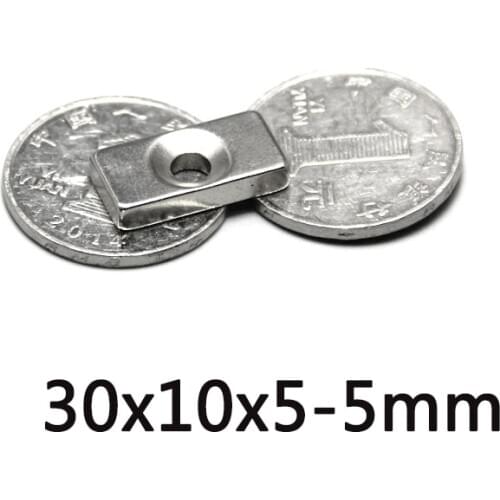 20~50PCS 30x10x5-5 mm Strong Sheet Magnet Hole 5mm Block Rectangular Neodymium Magnets 30*10*5-5 mm N35 Magnet 30*10*5-5 mm
