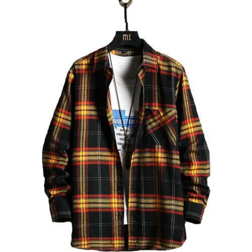 Style Brand Cotton Plaid Casual Shirt Male Fashion Autumn Long Sleeve Tops Streetwear Korean Japanese Shirts Men