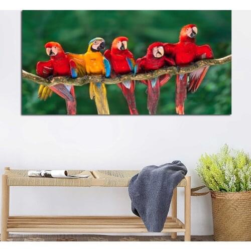 SELFLESSLY Wall Decorative Painting Red Parrots For Living Room Birds Picture Animated Art Poster Print Modular Art Unframed
