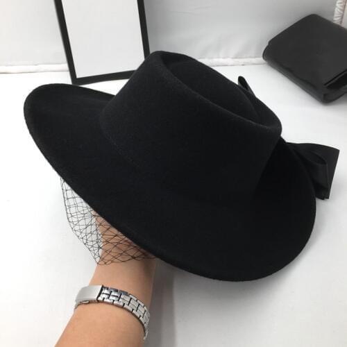 Panama Hats for women wool gauze, bowknot design socialite hat is concave and convex ms hat hat fedoras