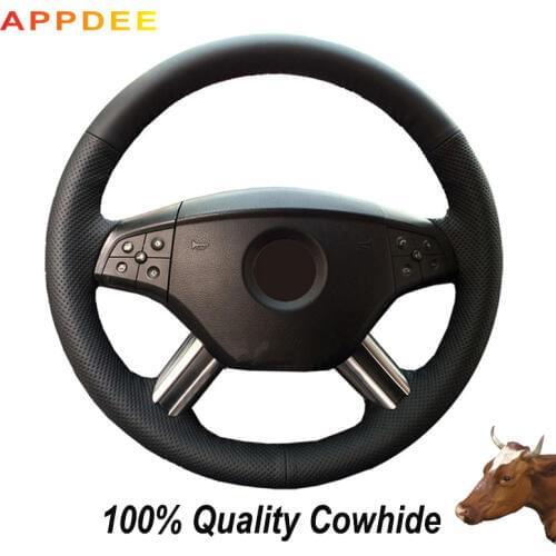 Hand-stitched Black Genuine Leather Steering Wheel Cover for Mercedes-Benz W164 M-Class ML350 ML500 2005 2006 X164 GL-Class GL