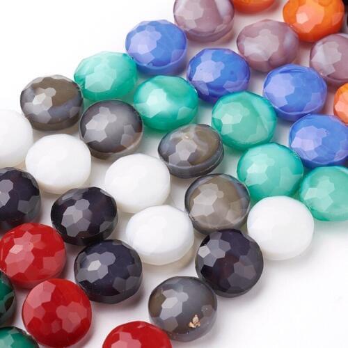 5 Strand Pearl Luster Plated Glass Bead, Faceted Flat Round beads, Mixed Color, 14x8mm, Hole: 1mm; about 25pcs/strand, 13.7" F85