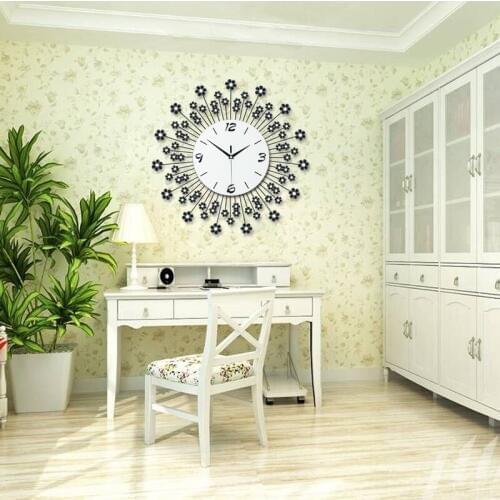 Luminousness Large fashion modern rustic wall clock luxury diamond iron clock silent watch