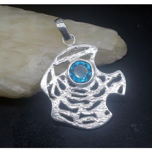 Gemstonefactory Jewelry Big Promotion 925 Silver Charming Hot Sale Shiny Blue Topaz Women Ladies Gifts Necklace Pendant 0811