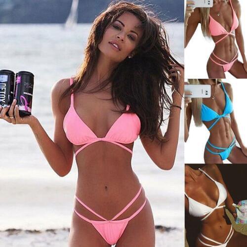 FlowerDance Swimwear Women Solid Bikinis Explosive Sexy Female Bra Swimsuit Fashionable Comfortable Split Wire Free Pink Women