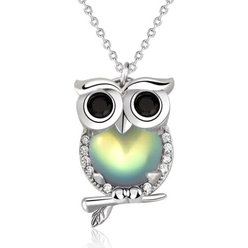 S925 Sterling Silver Necklace Female Aurora Owl Moonstone Pendant Design Clavicle Chain