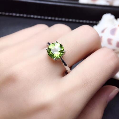 Elegant Lovely fine simple round Natural green peridot gem Ring Natural gemstone ring S925 silver women girl gift party Jewelry