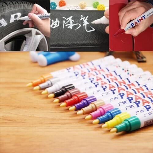 12 Colors Paint Marker Pen Waterproof Car Tyre Tire Tread CD Metal Permanent Paint Marker Graffti Oily Macador Caneta Stationery