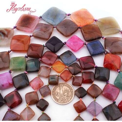 14,18,25mm Square Bead Multicolor Cracked Faceted Agates Natural Stone Beads For DIY Necklace Jewelry Making 15"