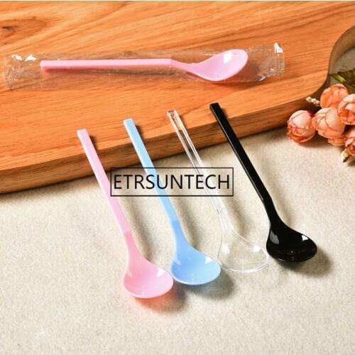 2000pcs 13.5x2.8cm Plastic Disposable Spoons Tasting Dessert Mini Long Handle Stirring Spoon Yogurt Scoop Cake Ice Cream