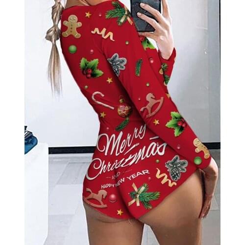 2020 Women Fashion Sexy Summer Plunge Long Sleeve Button Front Bodysuit V neck Long Sleeve Christmas Chic