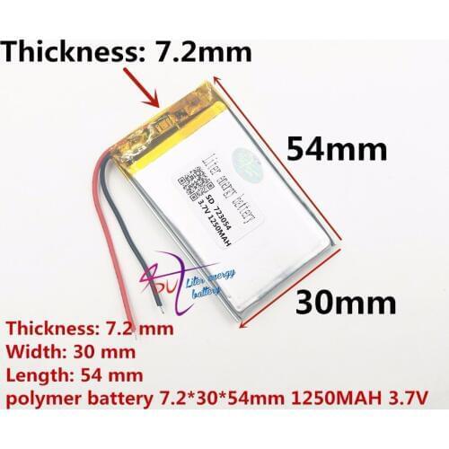 3.7V polymer battery 1250mAh MP3 player GPS navigation tachograph 723054