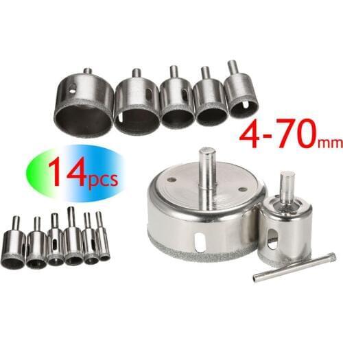 4-70mm Wholesales 14Pcs Diamond Drill Bits Set Hole Saw Cutter Tool Glass Marble Granite Use for Glass, Marble, Tile or Granite