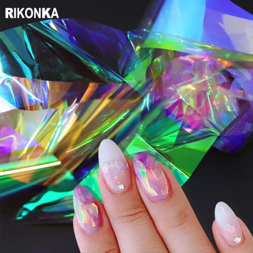 40*4cm Holo Glass Nail Paper Sticker Gradient Aurora Transfer Foils Shinning Mirror Wraps Nail Art Decoration 3D Accessories