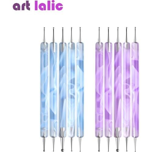 5pcs Nail Art Dotting Tools 3D UV Gel Polish Rhinestone Painting Needles Dots Pen 2 Way Nails Design Decoration Tips