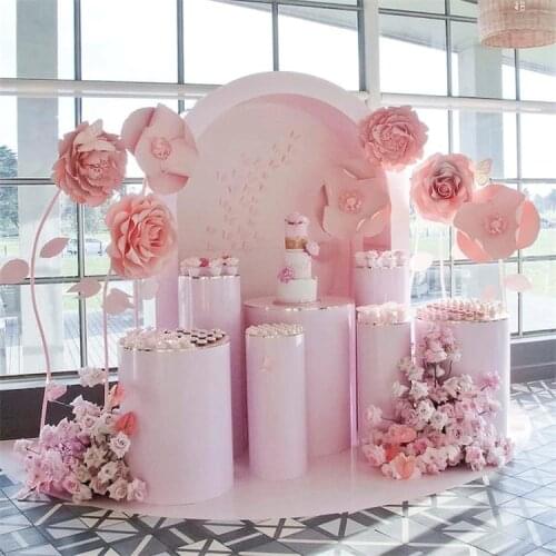 5pcs/set Hot Pink Round Column Cylinder Iron Party Event Display DIY Wedding Decoration Plinth