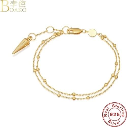 BOAKO Simple Bracelet For Women Charm Bracelets 925 Sterling Silver Bracelet Cheville For Girl Jewelry Silver Bracelet Cheville