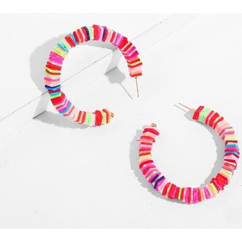 Bohemia African Vinyl Beads Hoop Earrings for Women Ethnic Heishi Colorful Geometric Big Circle Earrings Female Jewelry