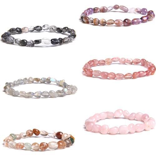 Natural Labrodorite Bracelets Men Fashion Irregular Shape Beads Bracelet Women Stretch Pink Quartzs Friendship Bangle Jewelry