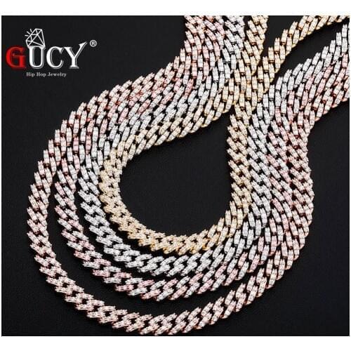 GUCY 8mm Miami Cuban Choker Square Link Necklace Gold Color Iced Out Cubic Zirconia Rock Hip hop Style Mens Jewelry For Gift